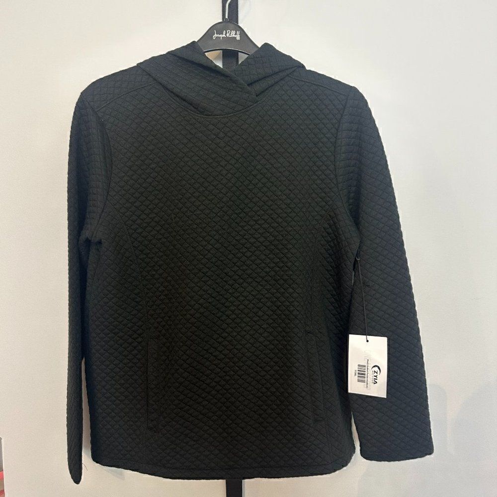 nwt Zyia Active Black Quilted Pocket Hoodie Size L
